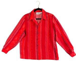 Vintage Liz Baker Red Striped Button Up Blouse Women's S Romantic Retro Workwear